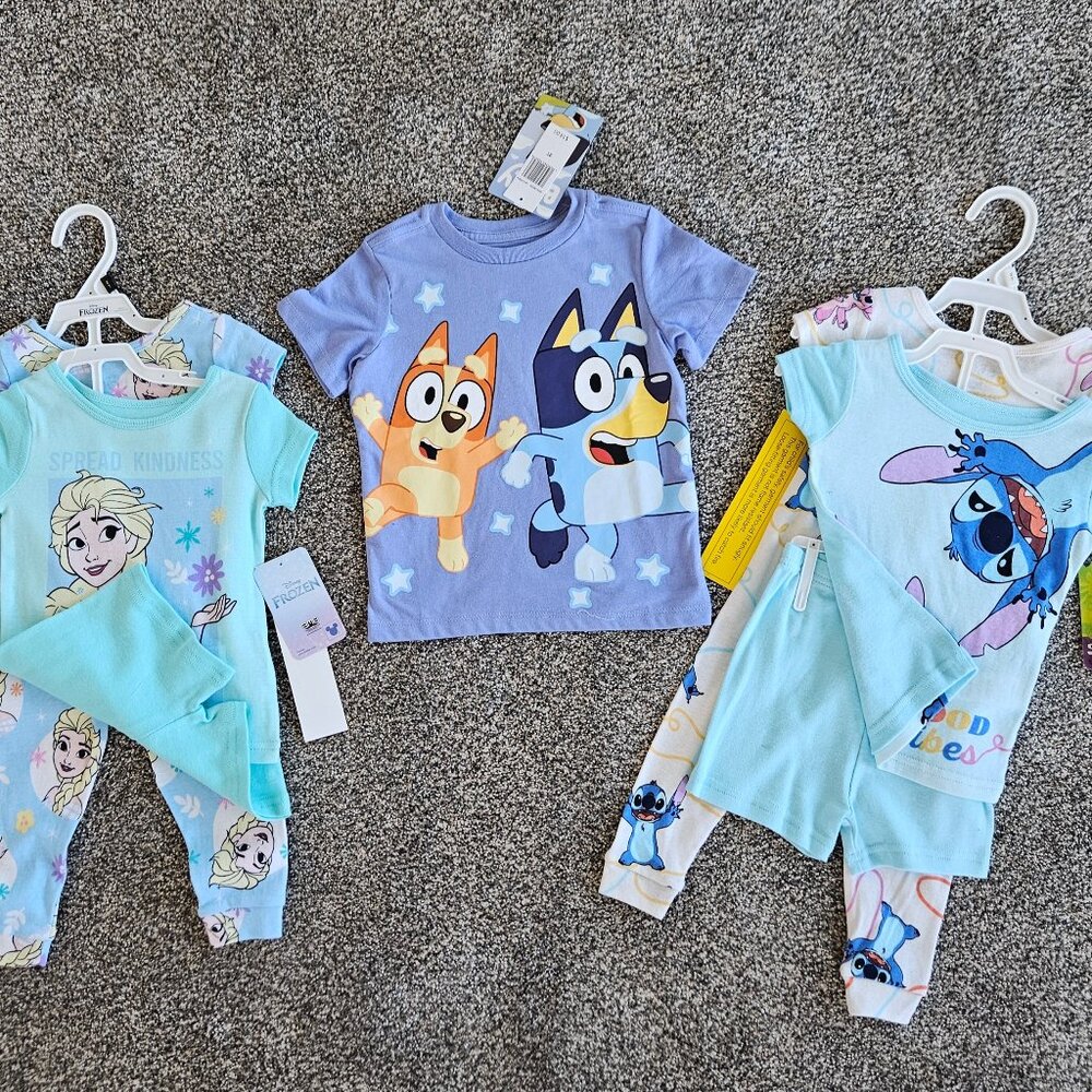Toddler Girl sz 2T Bluey Tee Shirt and Two pajama set Bundle, NWT